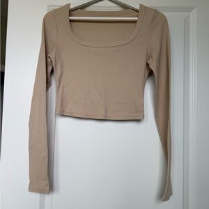 Tan Long Sleeve Women's Cropped Top